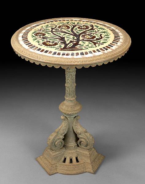 Appraisal: A Continental cast iron and glazed earthenware garden table late