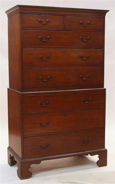 Appraisal: A th century mahogany chest on chest the projected moulded