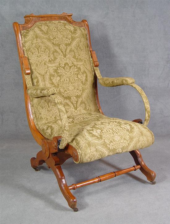 Appraisal: Palmer's Patent Platform Rocking Chair Circa Burl walnut inlay with