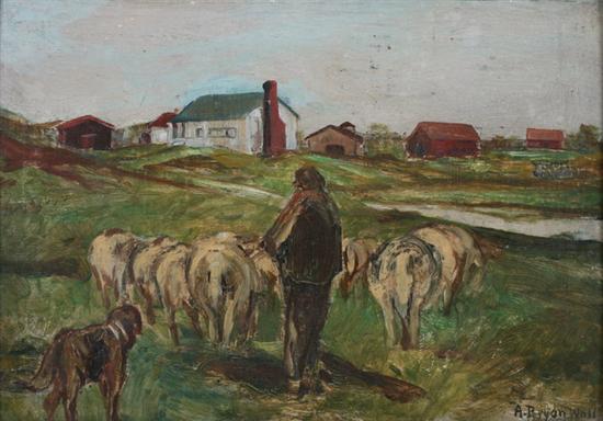 Appraisal: A BRYAN WALL American - MOVING THE HERD signed lower