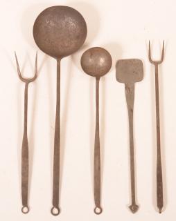 Appraisal: Lot of Five th Century Wrought Iron Utensils Largest measures