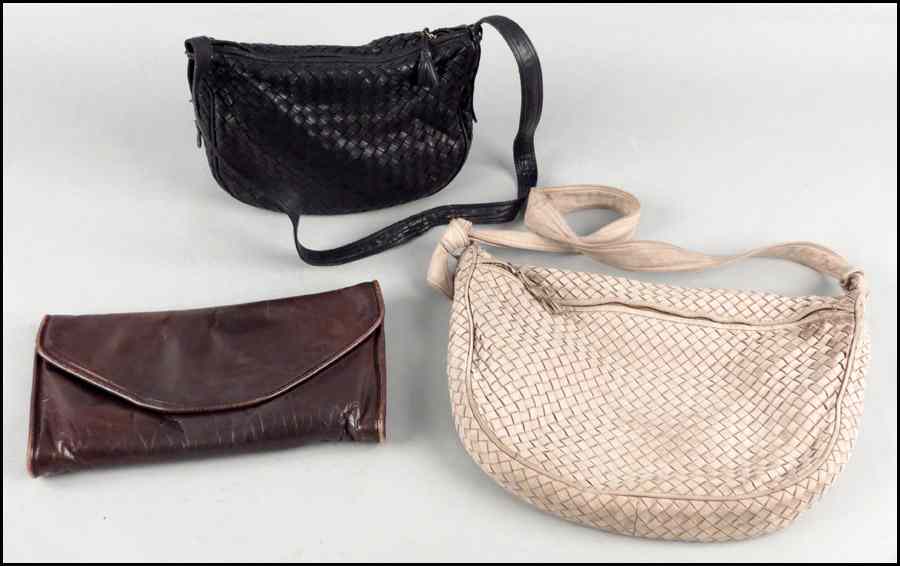 Appraisal: THREE BOTTEGA VENETA LEATHER HANDBAGS Two woven leather shoulder bags