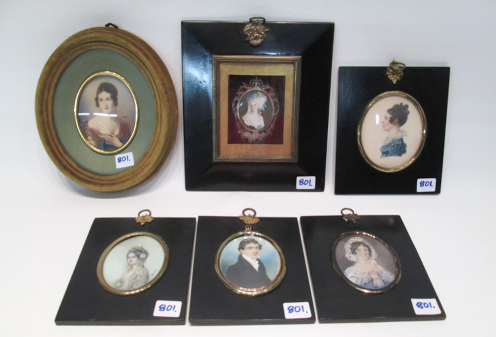 Appraisal: SIX MINIATURE PORTRAIT PAINTINGS Including portrait of Martin Stanley Wheatley