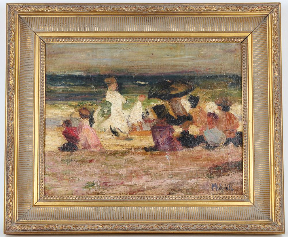 Appraisal: Mary Mulvihill Outing at the Beach Oil Painting Mary Mulvihill