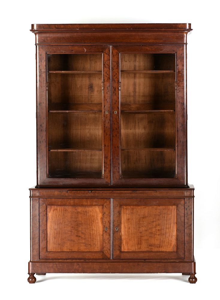 Appraisal: A LOUIS PHILIPPE BURLED MAHOGANY BOOKCASE CABINET CIRCA s A