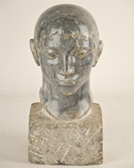 Appraisal: A Stone Sculpture of a Man's Head on square contiguous