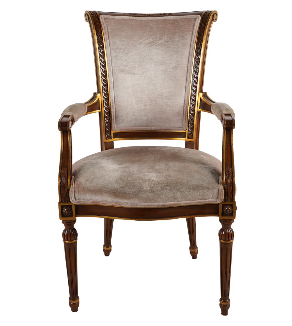 Appraisal: KARGES NEOCLASSIC STYLE WALNUT GILT ARMCHAIRCondition rubbed wear to rear