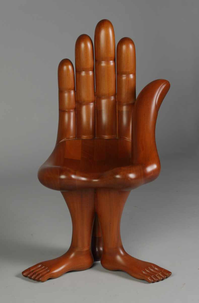 Appraisal: Pedro Friedeberg Mexico Hand Feet Chair Mahogany Sgn Condition Excellent