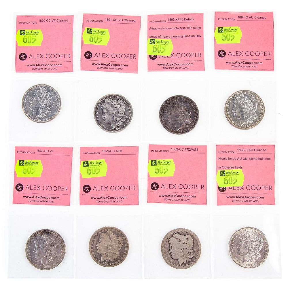 Appraisal: Eight Better Morgans with Five CC's -CC VF -CC AG