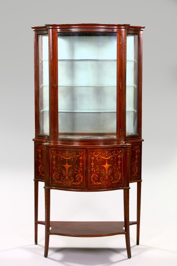 Appraisal: Tall Edwardian Inlaid Mahogany Vitrine-Cabinet first quarter th century in