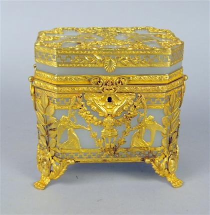 Appraisal: French neoclassical style opaline glass and gilt metal mounted box