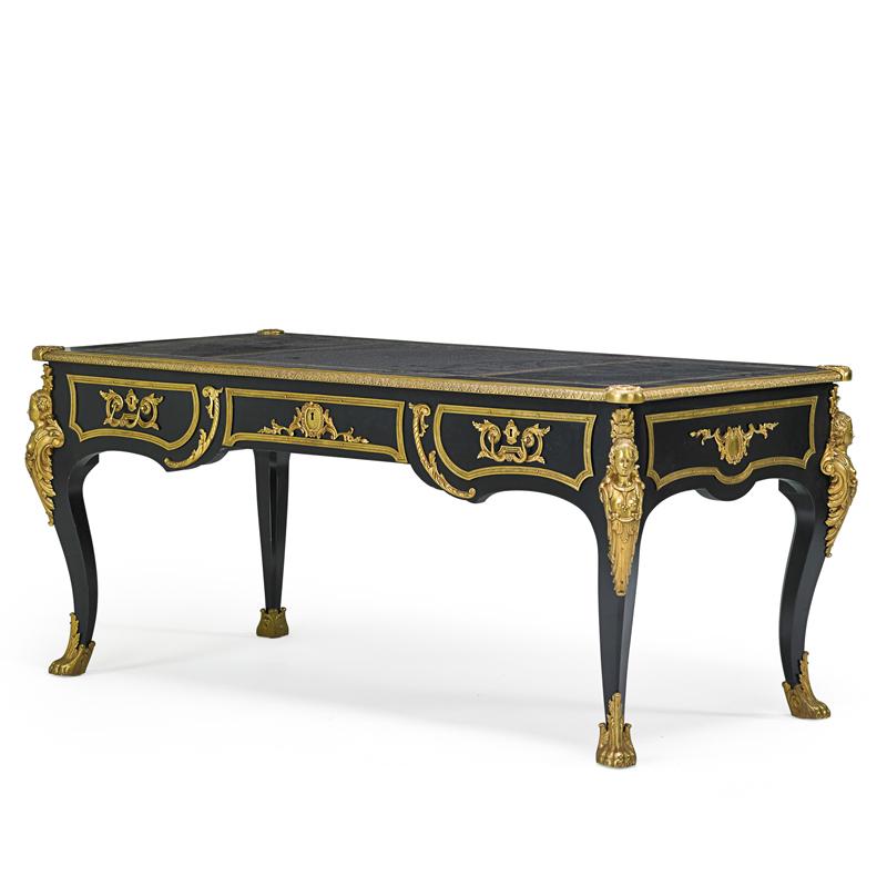 Appraisal: LOUIS XIV STYLE BUREAU PLAT Ebonized with gilt mounted leather