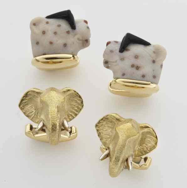 Appraisal: Pr K elephant head and cool dog cuff links the