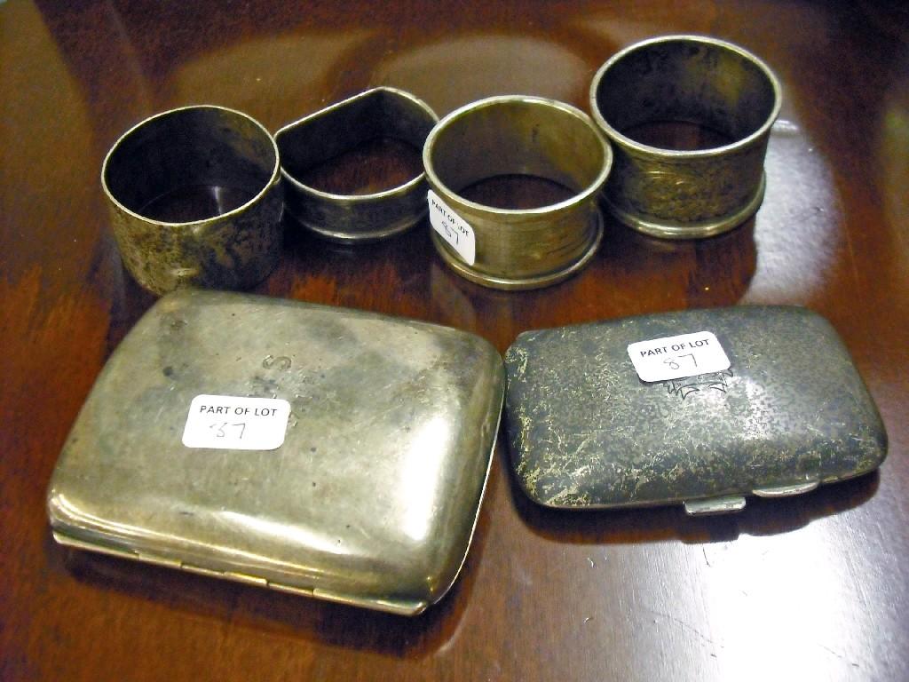 Appraisal: Two silver cigarette cases and four various silver napkin rings