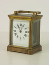 Appraisal: MINIATURE CARRIAGE CLOCK - French made for Woodward Lothrup brass