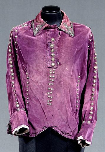 Appraisal: Silver and turquoise decorated shirt purple velvet shirt collar with