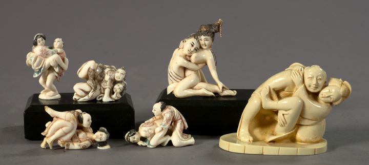 Appraisal: Collection of Six Japanese Carved Erotic Figurines first quarter th