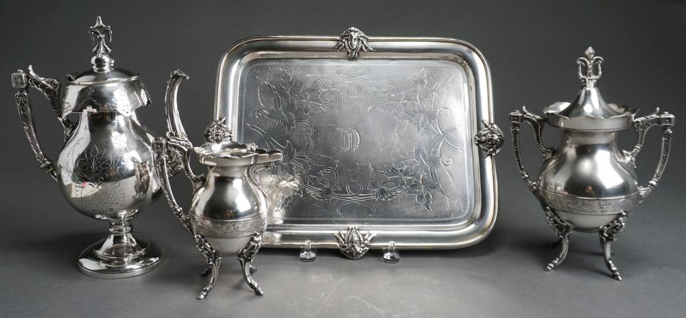 Appraisal: Aesthetic Silverplate Three-Piece Tea Set and Tray