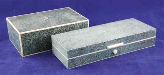 Appraisal: Two 's shagreen and ivory mounted cigarette boxes both of