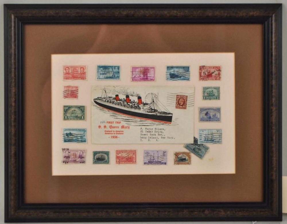 Appraisal: Framed First Day Cover First Trip of Queen Mary with