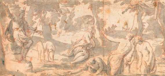 Appraisal: DUBREUIL TOUSSAINT Paris Diana and Actaeon Red pen grey wash