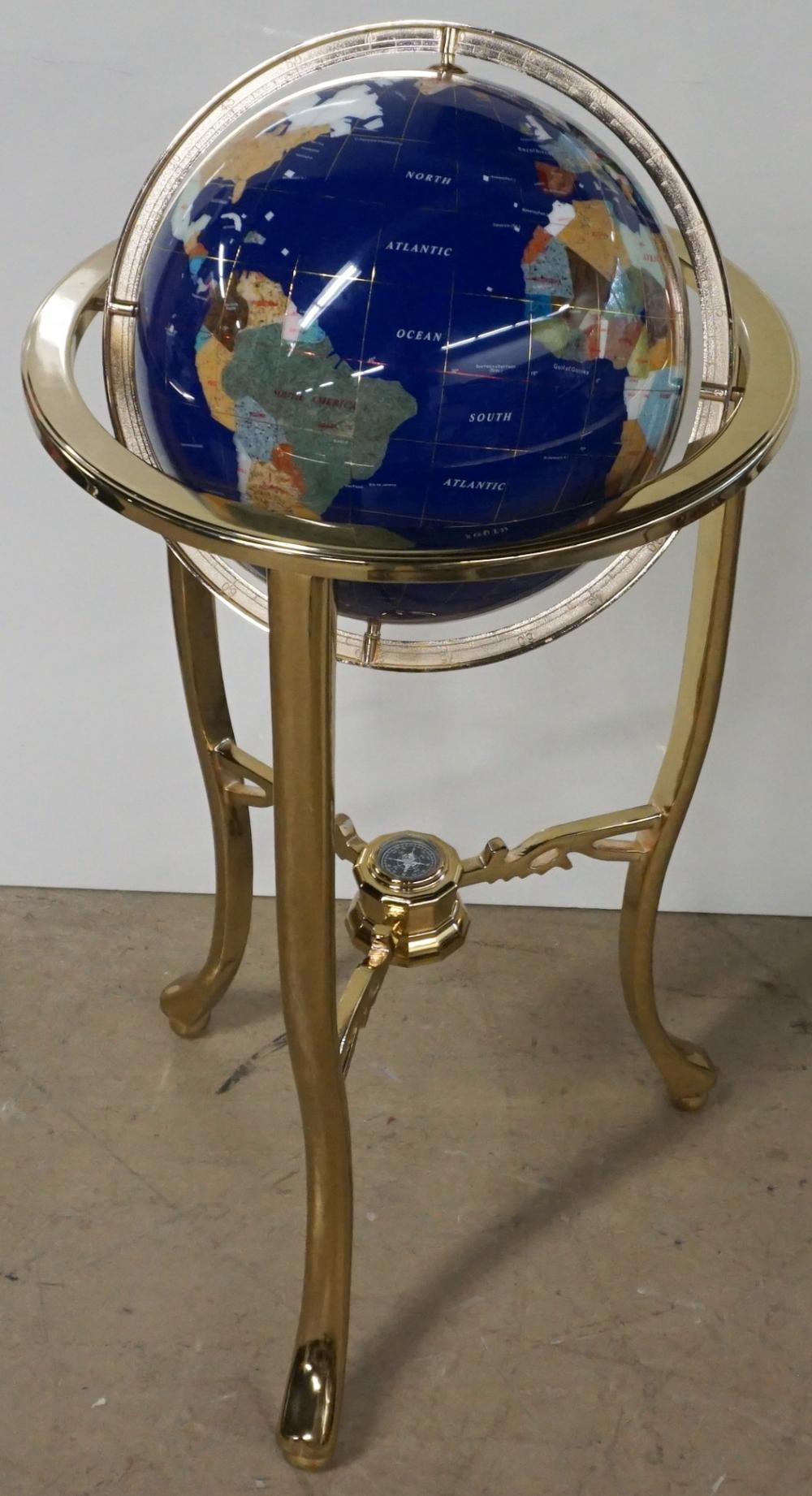 Appraisal: Contemporary Stone Inlaid Globe on Brass Stand