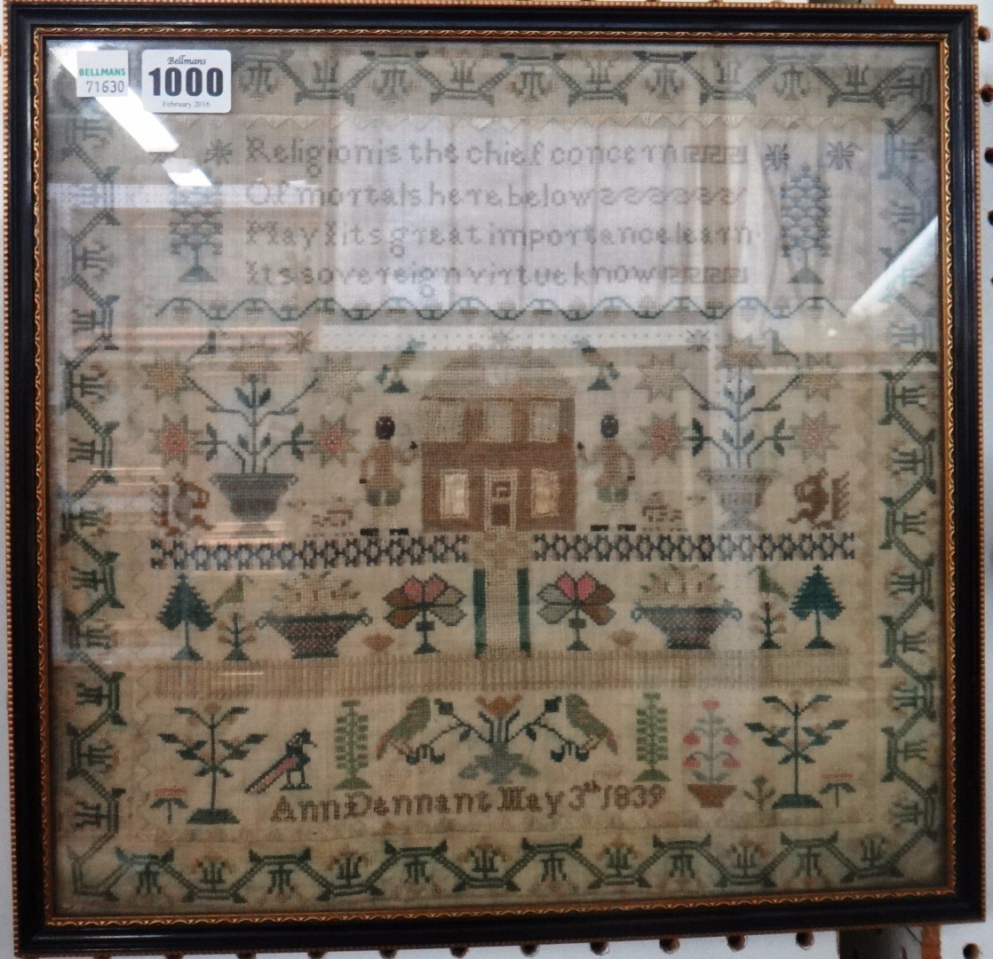 Appraisal: A needlework sampler by Ann Dennant dated with religious verse