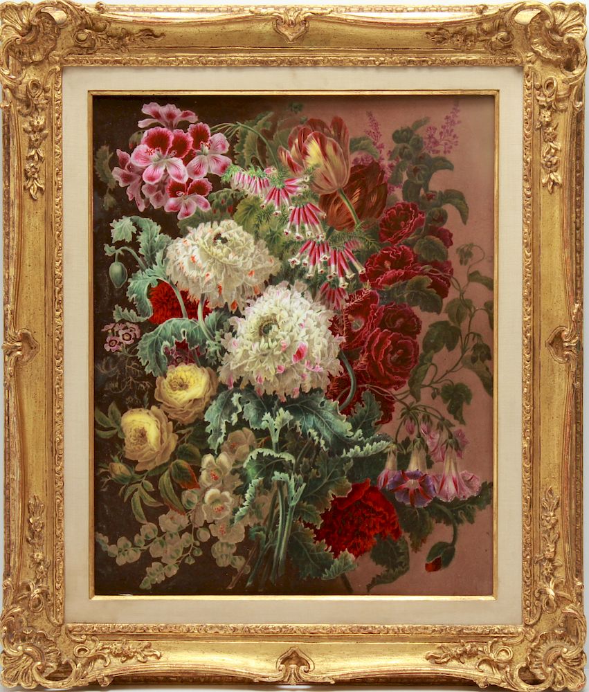 Appraisal: Continental Hand-Painted Porcelain Floral Plaque Continental hand-painted porcelain plaque depicting