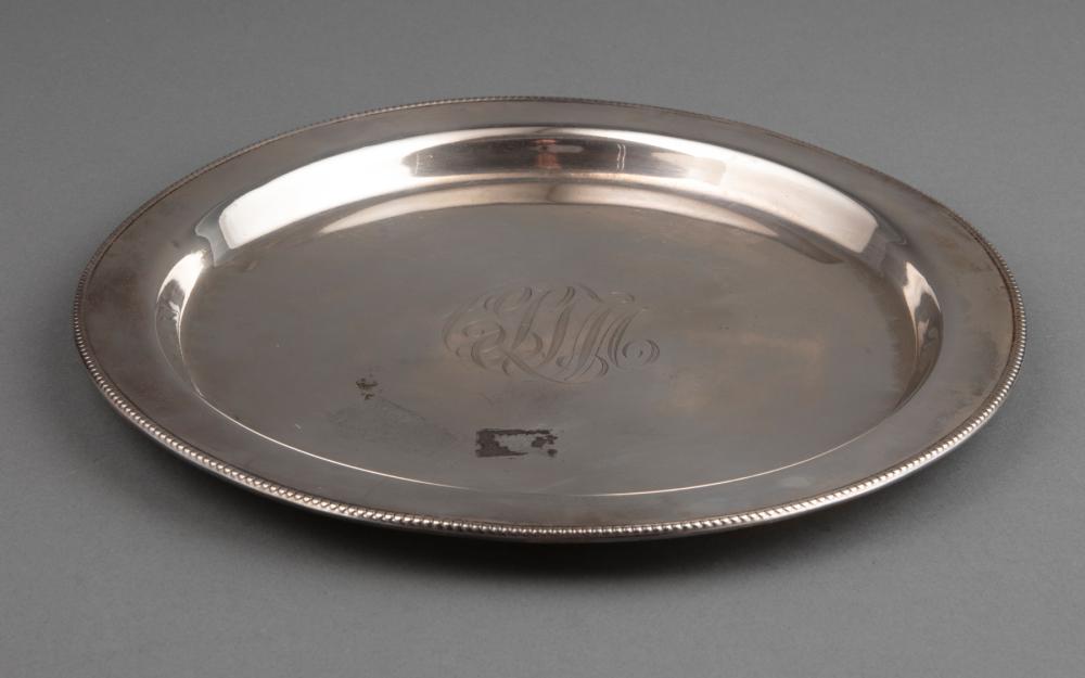 Appraisal: Towle Sterling Silver Circular Tray pattern beaded border central script