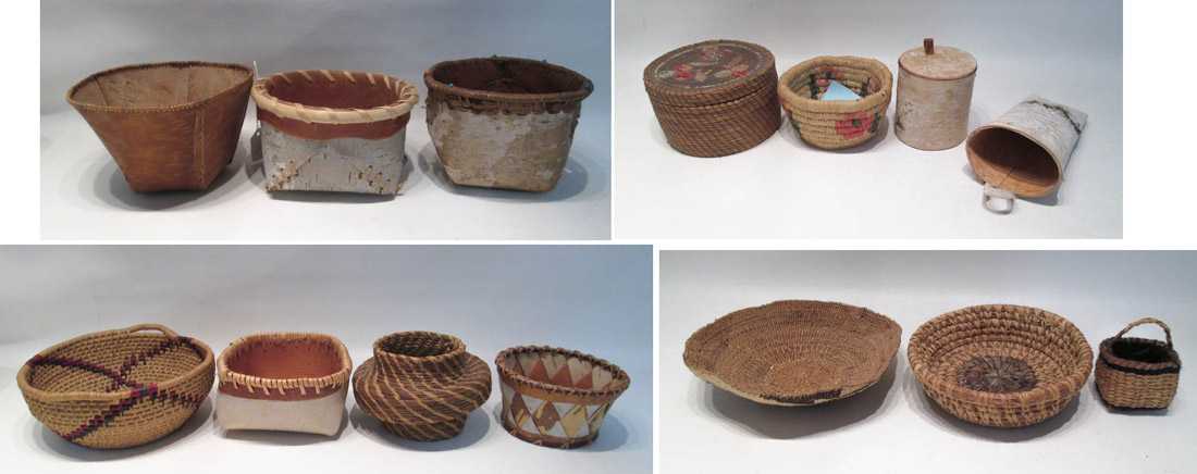 Appraisal: COLLECTION OF FOURTEEN NATIVE AMERICAN BASKETS including coil birch bark