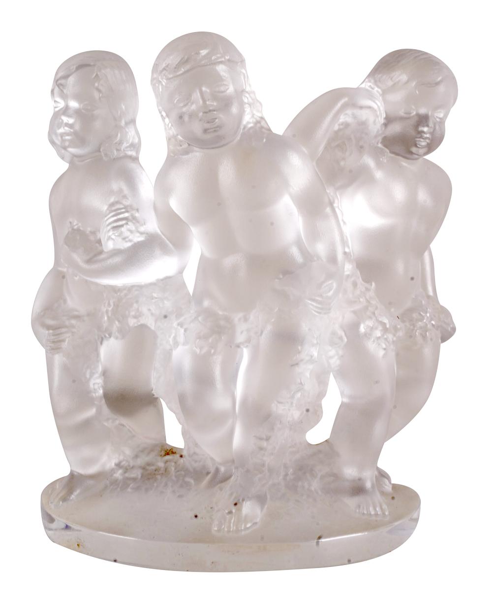 Appraisal: LALIQUE LUXEMBOURG GLASS FIGURAL GROUPsigned Lalique France depicting three cherubs