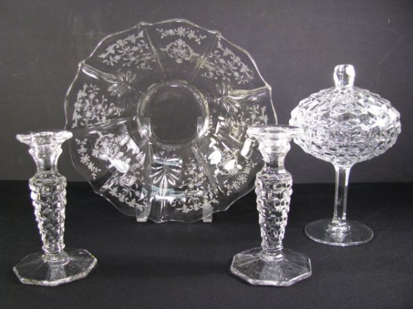 Appraisal: Fostoria glass American One compote with lid dish Two tall