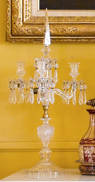 Appraisal: Pair of Baccarat style molded and cut glass candelabralate th