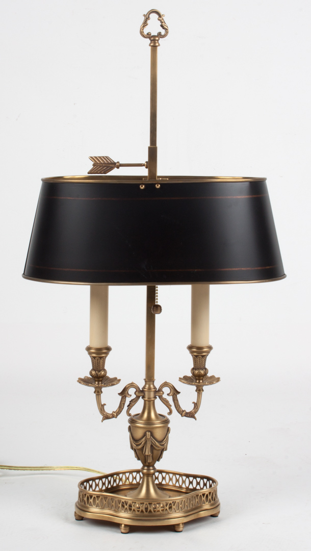 Appraisal: French Empire style brass bouillotte lamp urn base with toleware