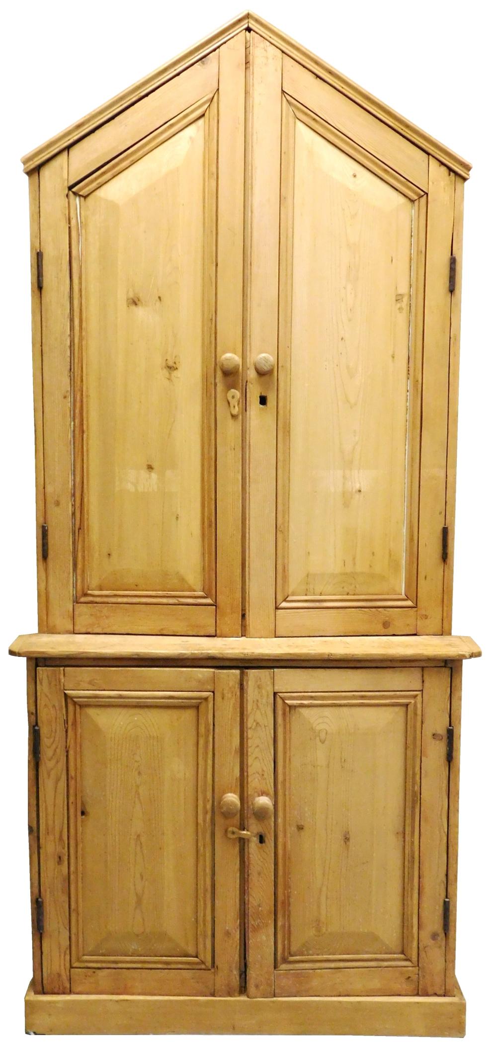 Appraisal: Anglo-Irish pine cabinet with peaked crest early to mid- th