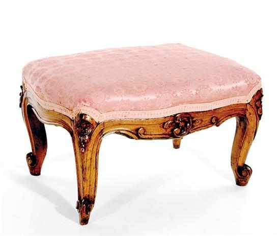 Appraisal: Louis XV style carved walnut footstool th century upholstered cushion