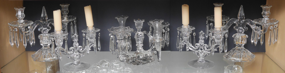 Appraisal: ELEGANT GLASSWARE CANDELABRA To include pairs one with removable center