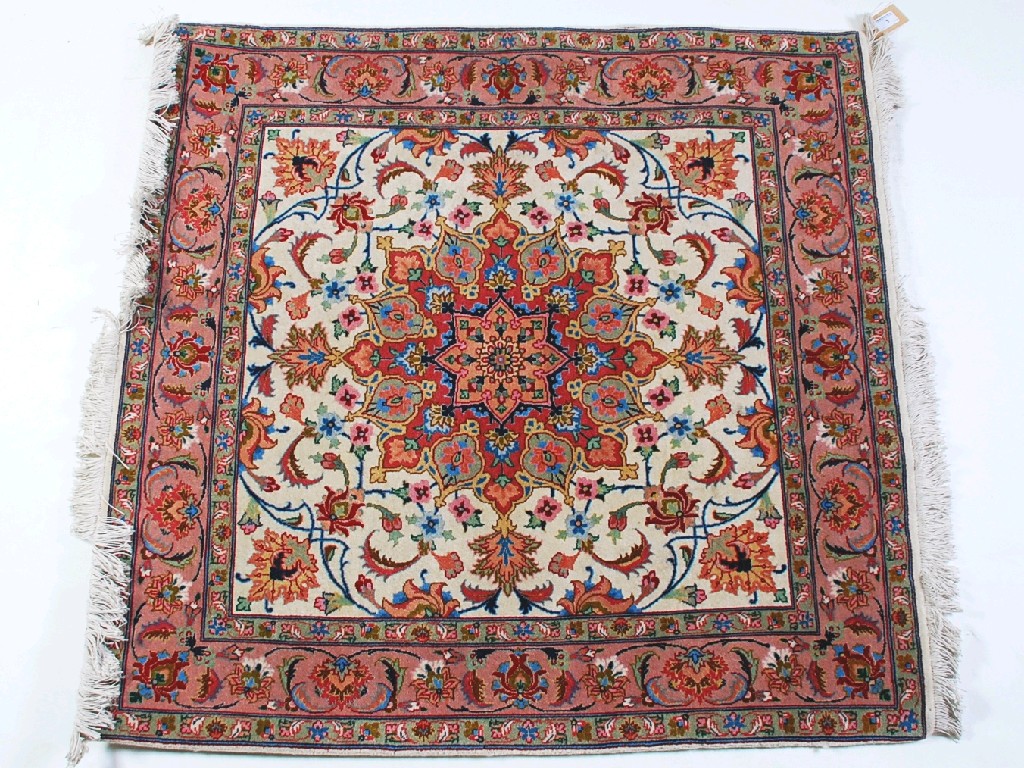 Appraisal: TABRIZ PERSIAN PART SILK RUG with a rose pink circular