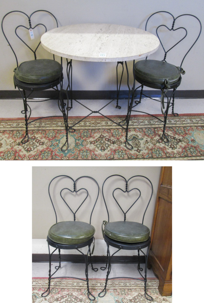 Appraisal: FIVE-PIECE CAFE TABLE AND CHAIR SET American th century the