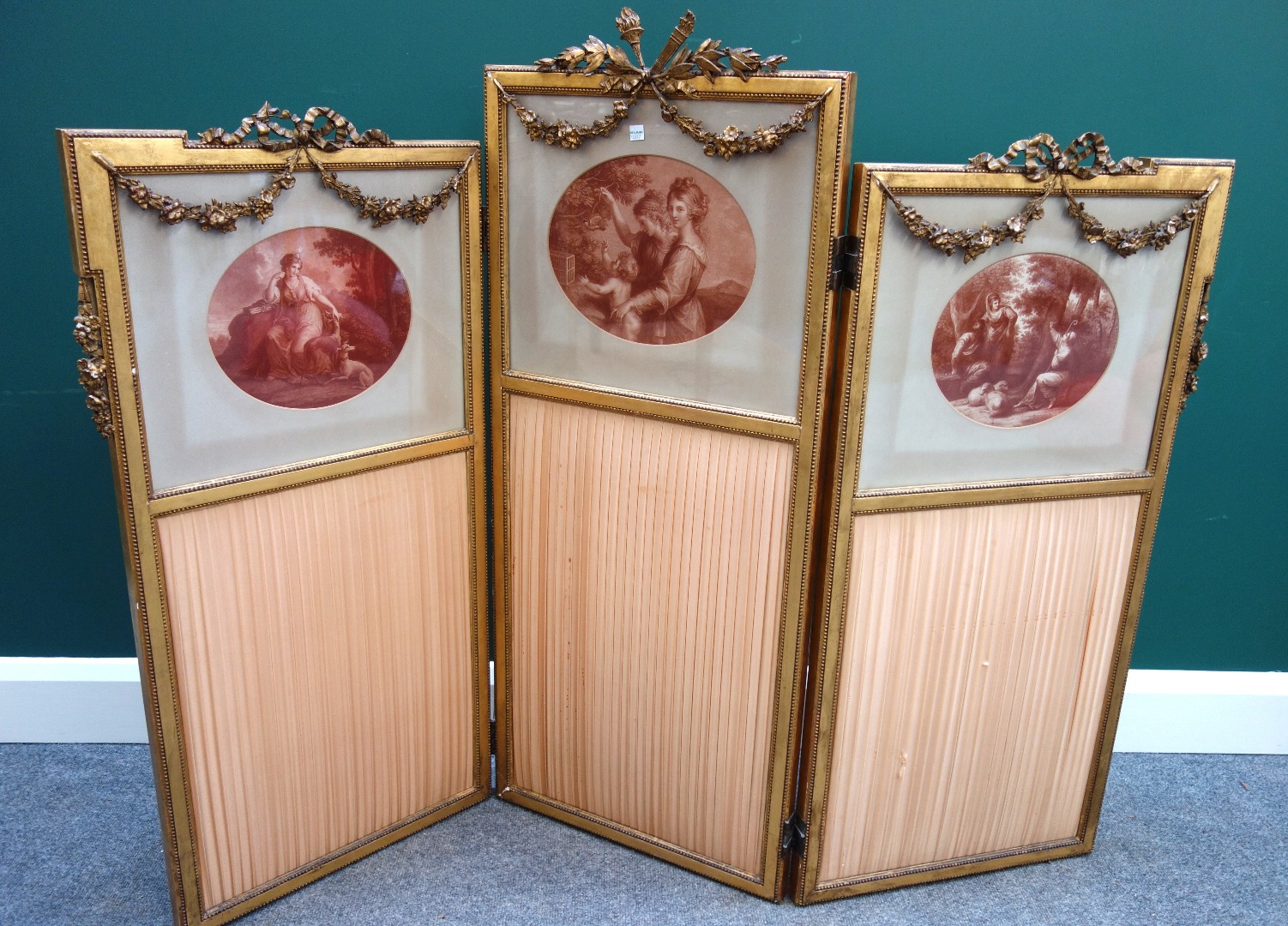 Appraisal: An early th century French gilt framed three fold screen