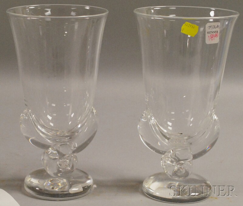 Appraisal: Pair of Steuben Colorless Glass Footed Vases with etched Steuben