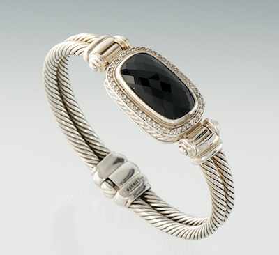 Appraisal: A David Yurman Sterling Silver Onyx and Diamond Bangle Bracelet