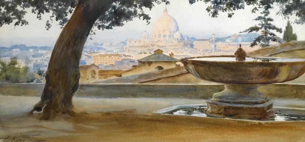 Appraisal: E NARVI TH TH CENTURY VIEW OF ROME signed watercolour