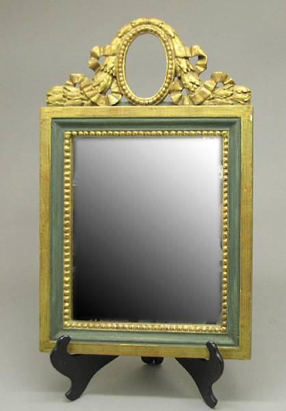 Appraisal: A Louis XVI style painted and parcel gilt mirror th