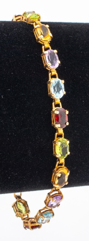 Appraisal: K YELLOW GOLD MULTI COLORED GEMSTONE BRACELET K yellow gold