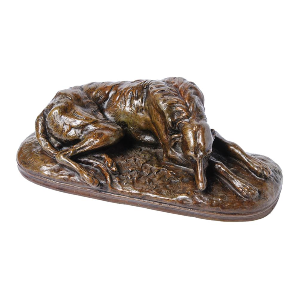 Appraisal: FRENCH BRONZE OF A SLEEPING DEERHOUND AFTER PAUL GAYRARD -