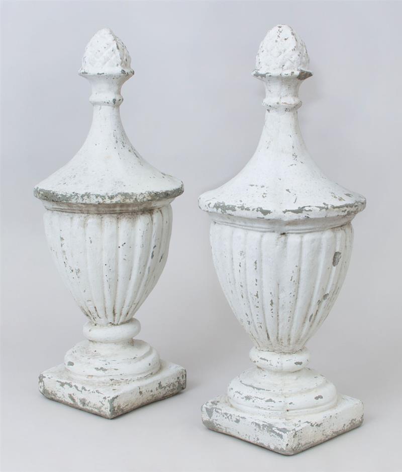 Appraisal: PAIR OF WHITE-WASHED CONCRETE GARDEN FINIALS x x in Estimate