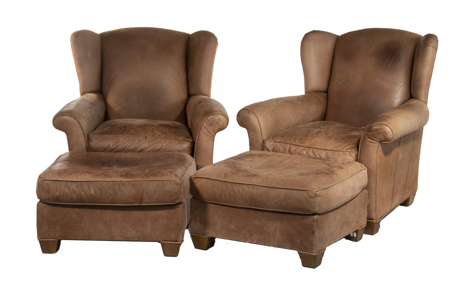 Appraisal: PR OF LEATHER CLUB CHAIRS WITH OTTOMANS BY MITCHELL GOLD