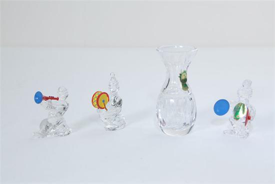 Appraisal: FOUR PIECES OF WATERFORD CRYSTAL A clown with cymbals h