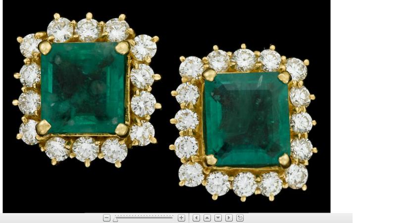 Appraisal: karat yellow gold emerald and diamond earringsStep cut emerald framed